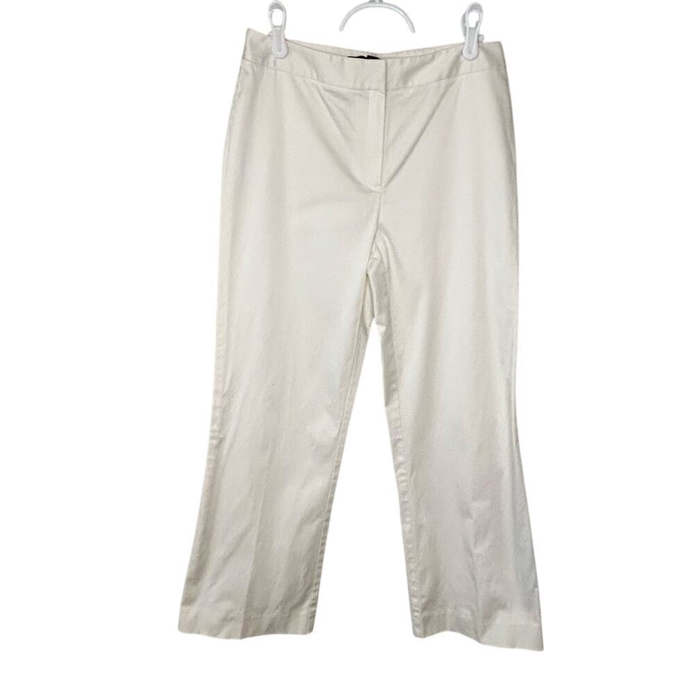 Lafayette 148 off white cotton straight leg ankle mid rise pants size 6‎